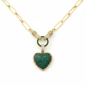GREEN GOLD CZ HEART PENDANT NECKLACE